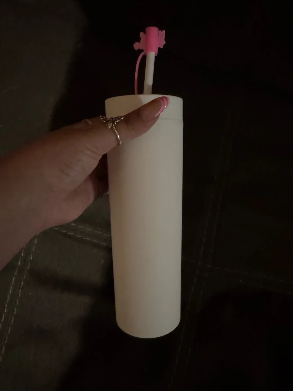 White Decorative Tumbler with Purple Floral Gem Accent